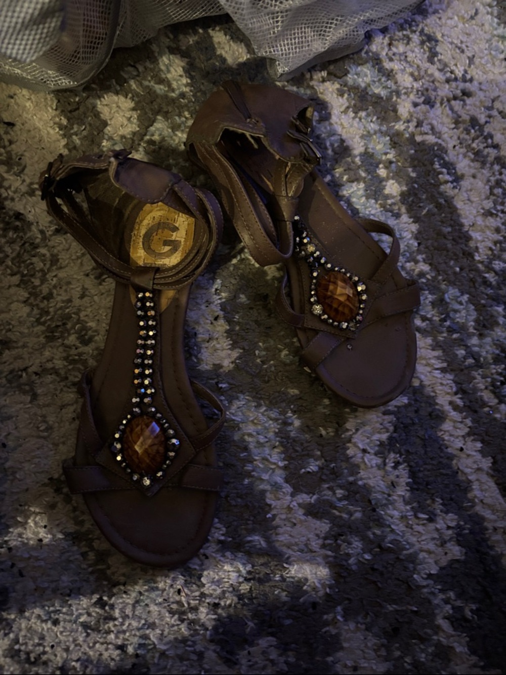Kenneth Cole Brown Jeweled T-Strap Sandals -Tribeca